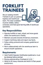 Forklift Trainees – Join Warehouse & Logistics Team