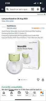 Healthsense wearable automatic electric milk feeding pumping machine