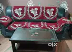 Rexin sofa with wooden table glass top