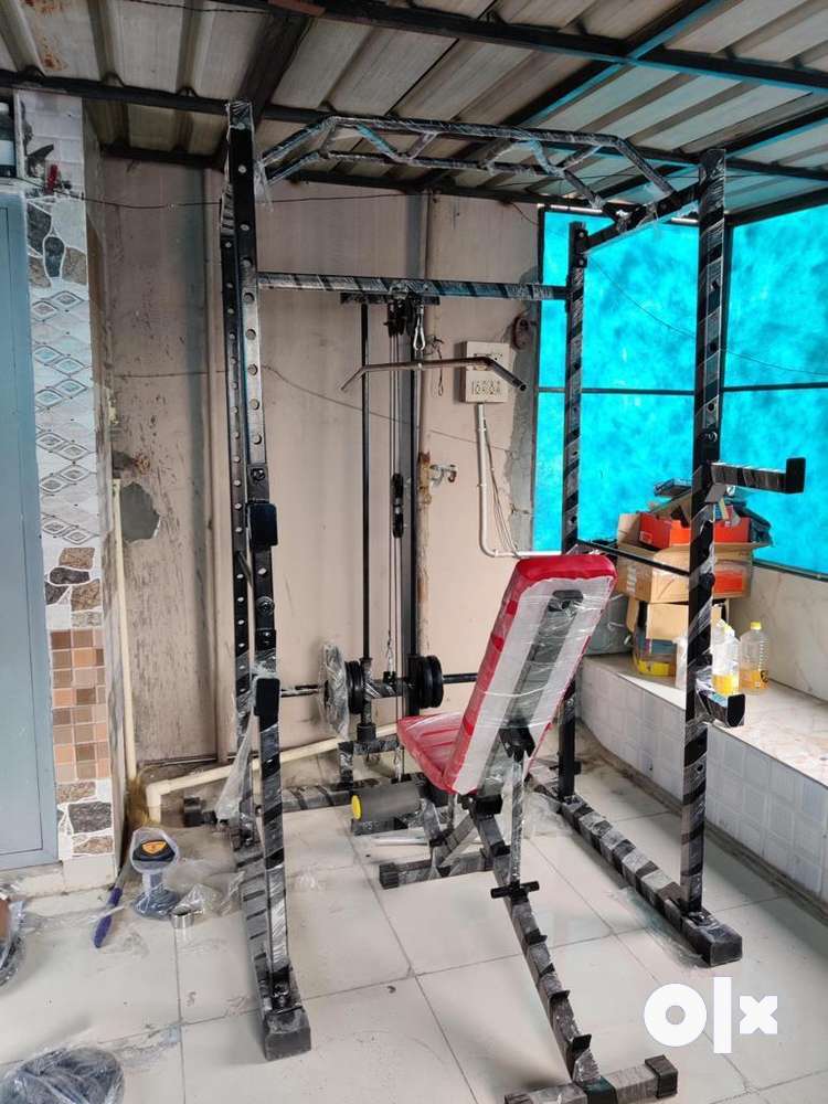 Home gym with bench(squat rack,pulley ,pull up bar)