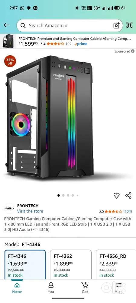 HP Monitor 18 inch and Frontech Cabinet with Smps