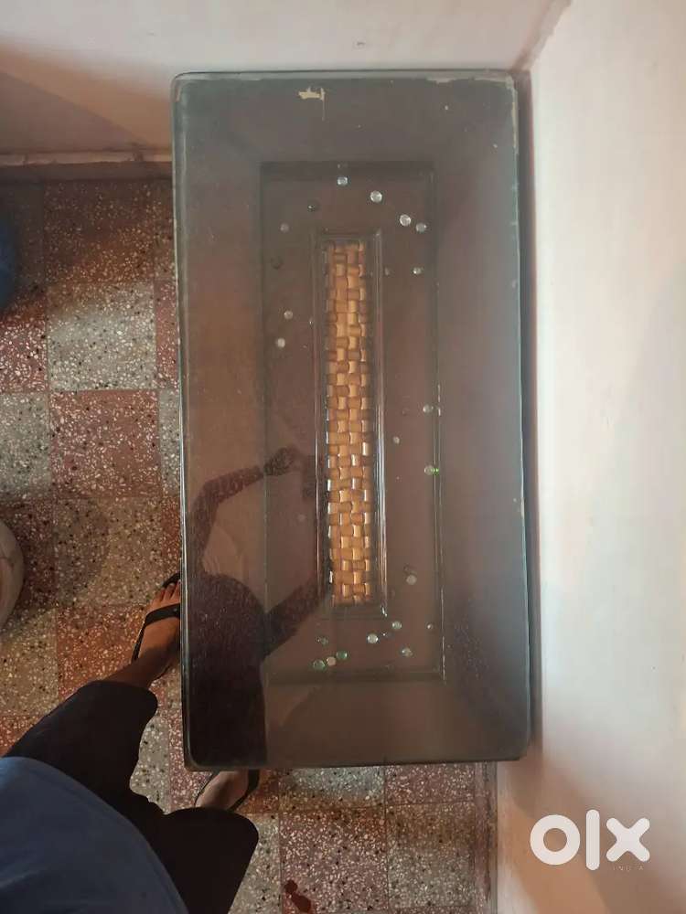 Title: Wooden Center Table with Glass Top