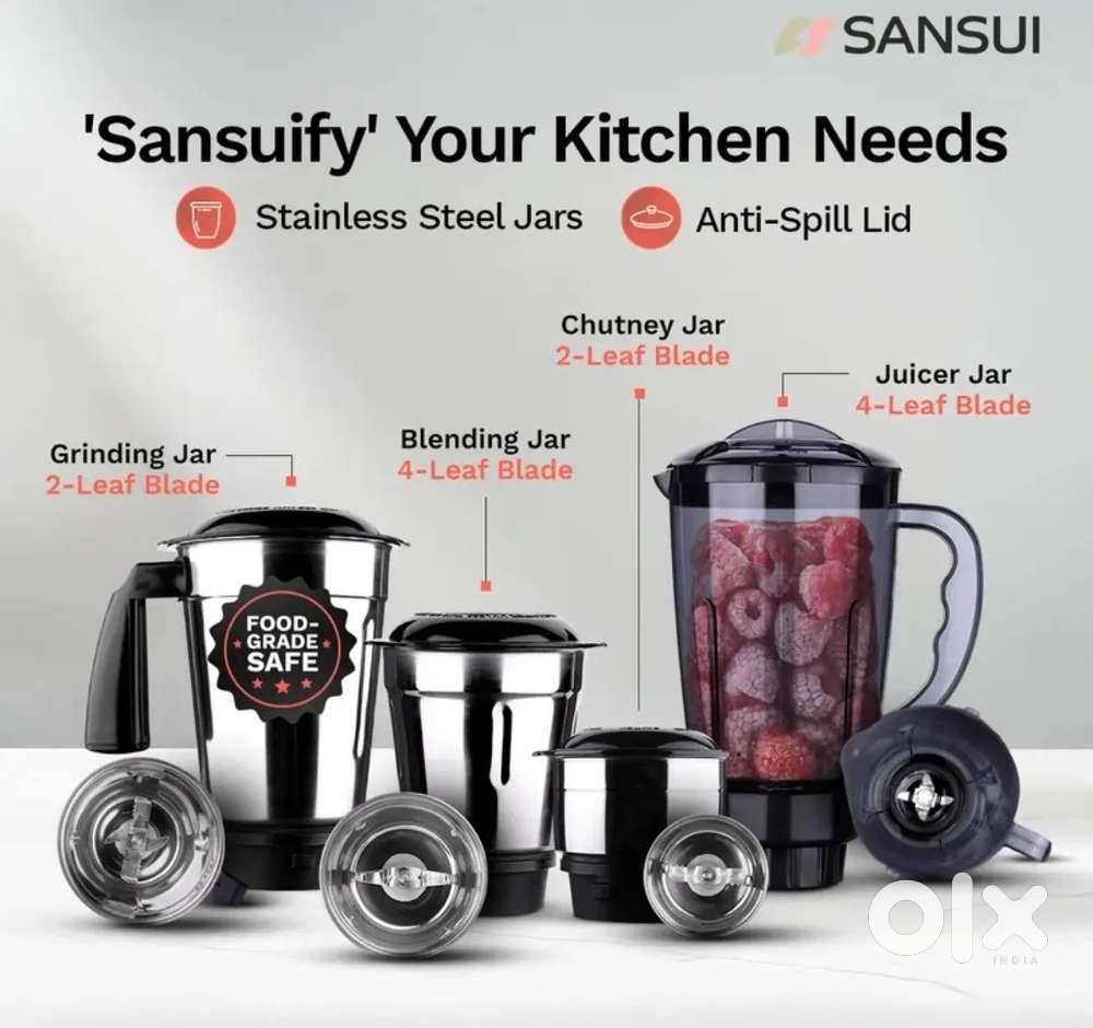 SANSUI pro 500W mixer grinder  blaze  4 jars( black)