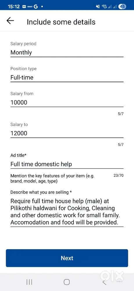 Full time domestic help