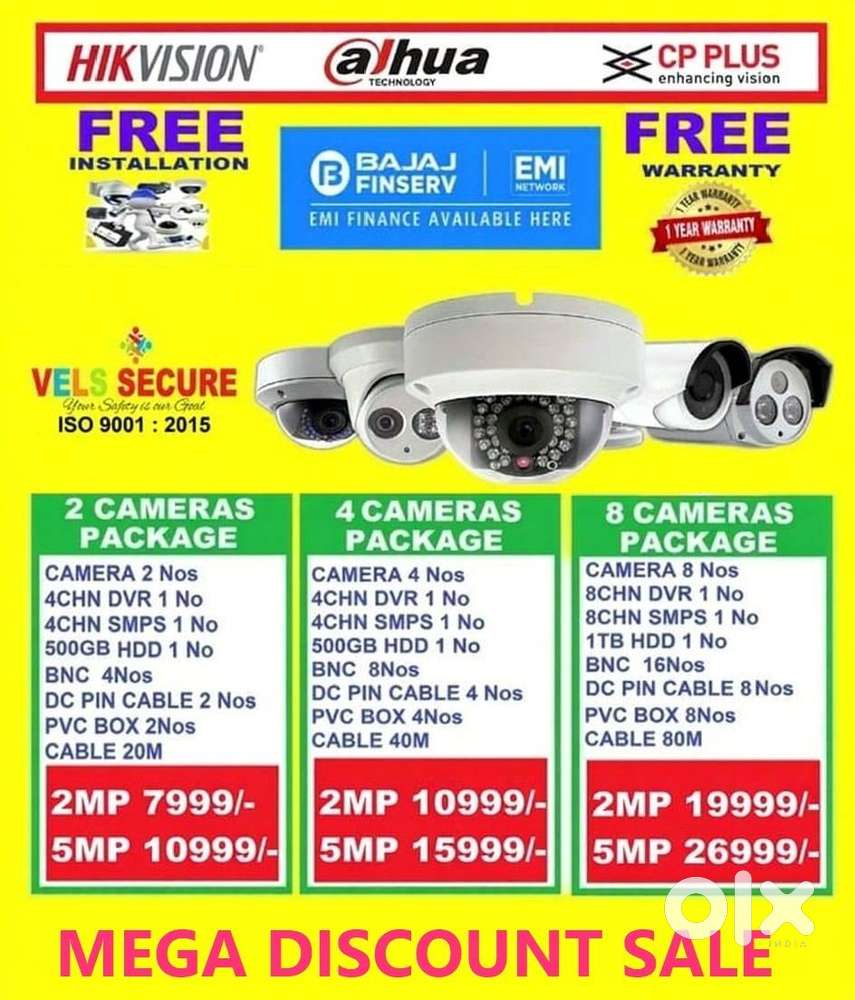 MEGA FESTIVAL OFFER SALE 2MP  DAHUA or CP PLUS or HIKVISION  CCT