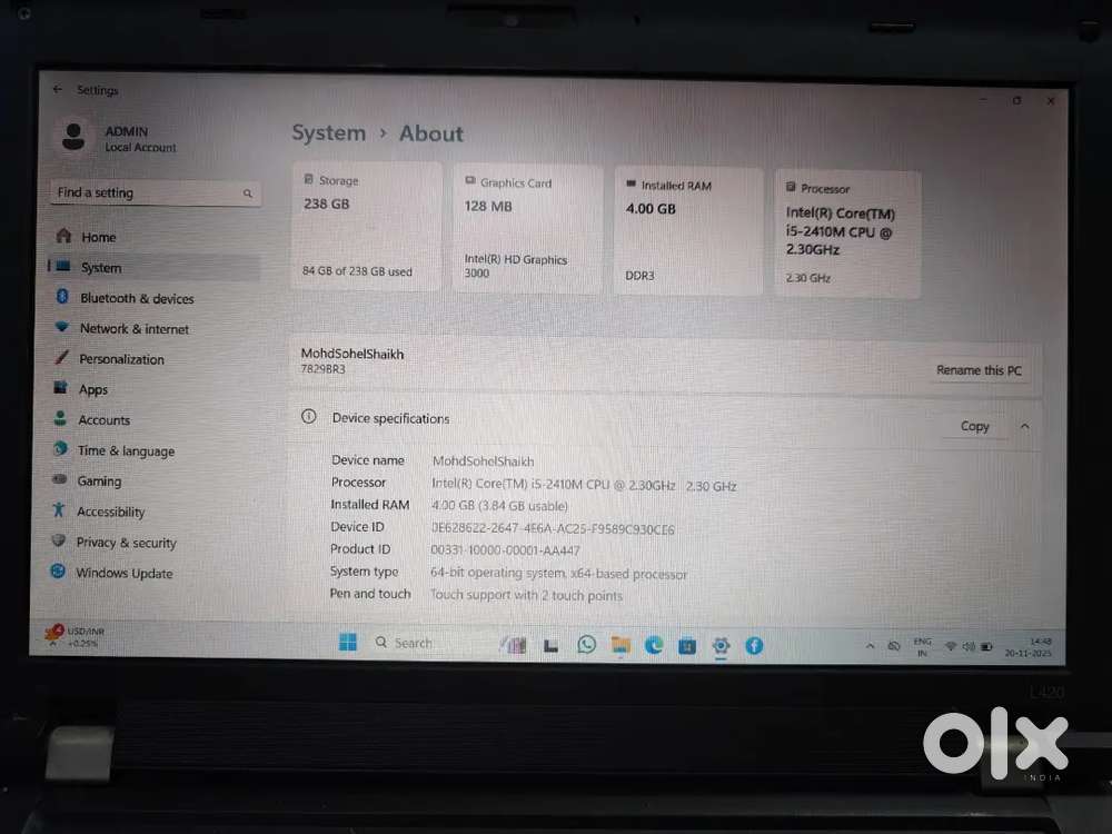 Lenovo ThinkPad i5-2410M 256gbstorage Laptop