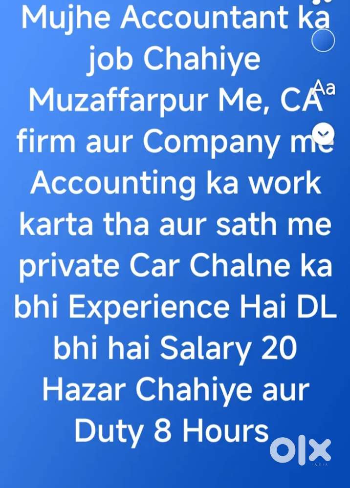 Accountant work and Private Car driveing