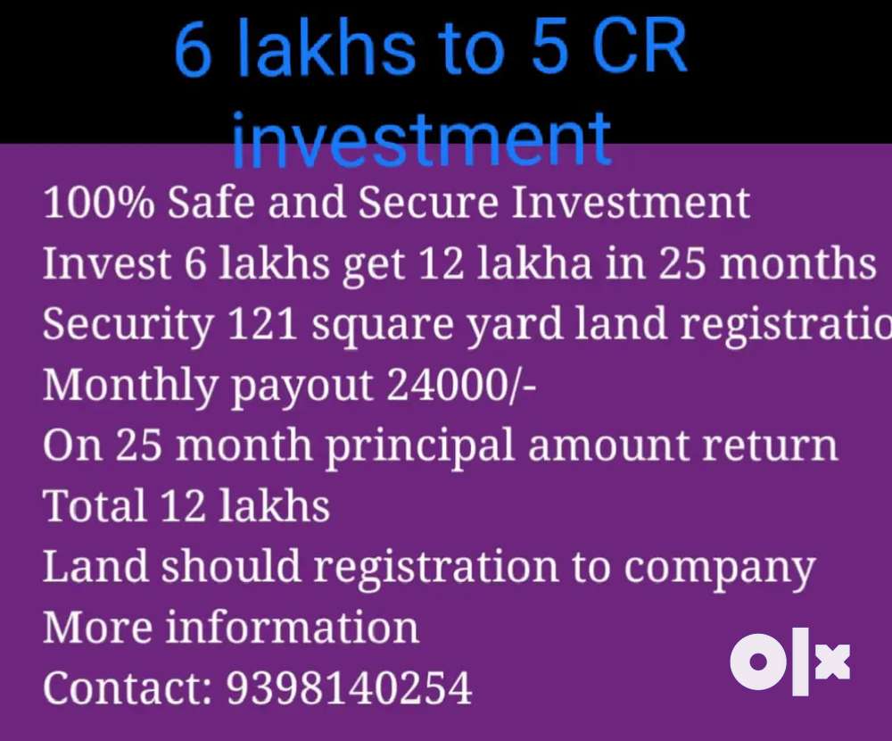 Invest 10 lakhs and get 20 lakhs in return in 25 months@ hyd