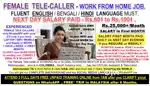 EXPERIENCED FEMALE TELE-CALLER to WORK FROM HOME - Rs.25,000+/MONTH &