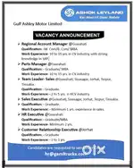 Hiring sales manpower in Ashok Leyland Dealership.