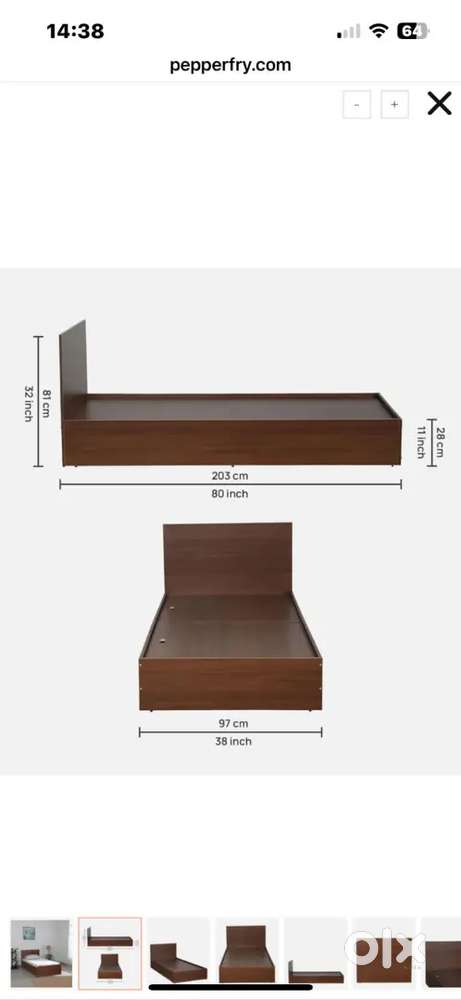 Single wooden storage cot/bed with mattress