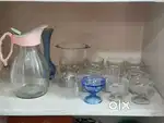 Glass bowls, glass water jug and vase