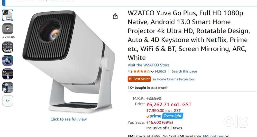 WZATCO Yuva Go Plus, Full HD 1080p Android 13.0 Smart Home Projector