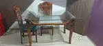 6 chair glass top wooden dinning table