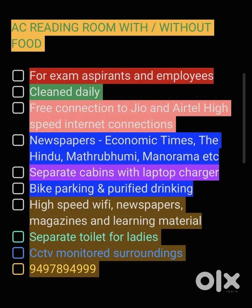 Ac, Non Ac rooms and Reading Room for Students Employees and others