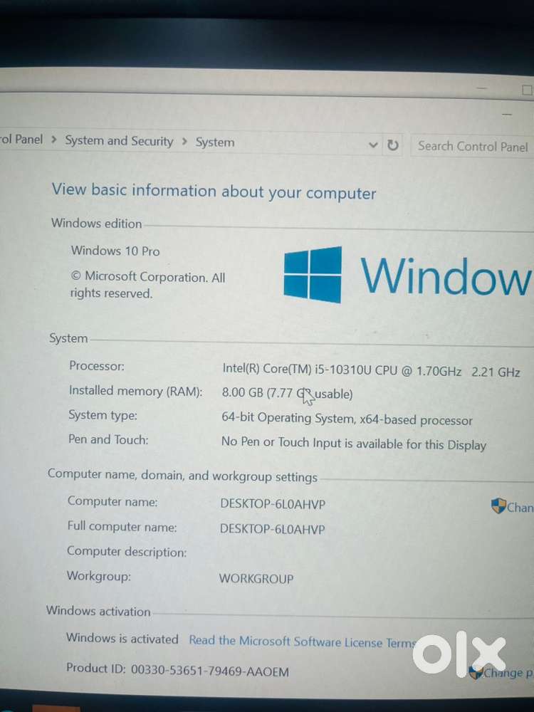 Dell i5 10th gen 8gb ram 256 ssd