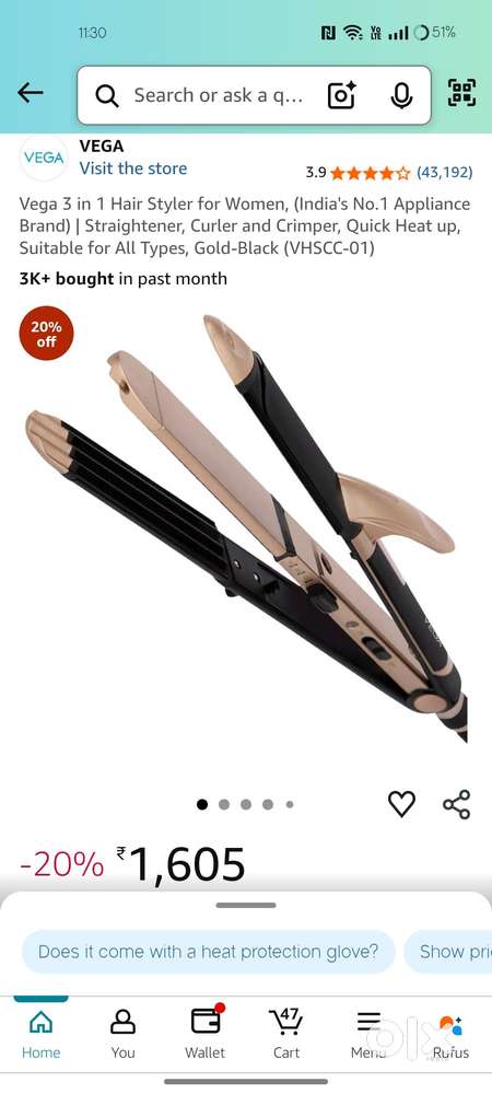 Vega 3 in 1 hair straightener. (Straightener + curler + crimper)