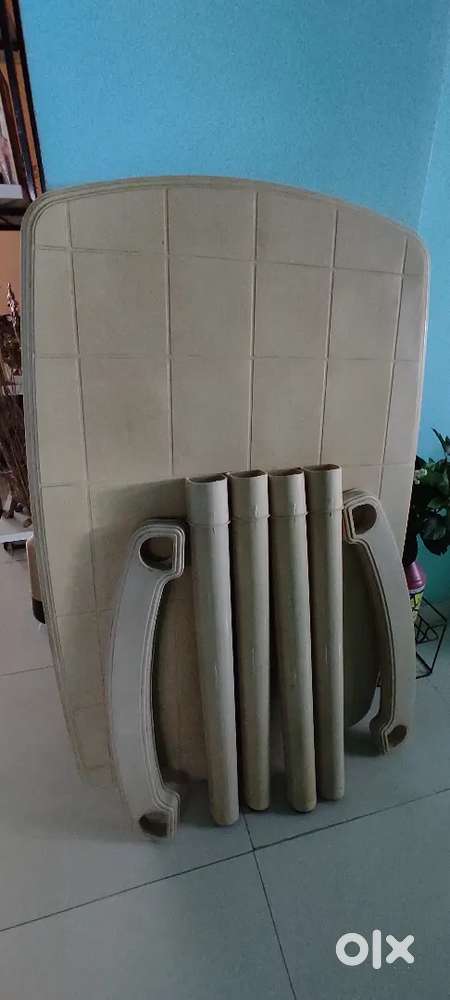 Nilkamal plastic dining table, easy chair & multipurpose rack for sell