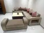 L-Shaped Sofa Set with 2-Seater Settee & Marble Top Center Table