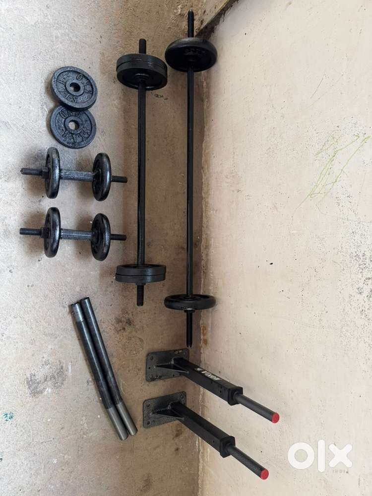 Cast Iron Gym Set (40+ kg) + Pull-Up Bar + 2 Barbells