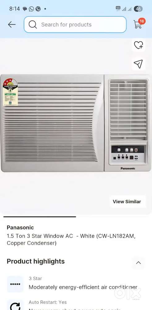 1.5 Ton 3 Star Window AC White (CW-LN182AM, - Copper Condenser)