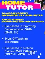 Home tutor  for nursery onwards Experience  of handling special kids .