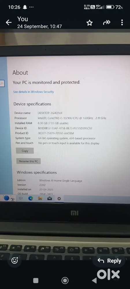 MI laptop i 5 10 th genration