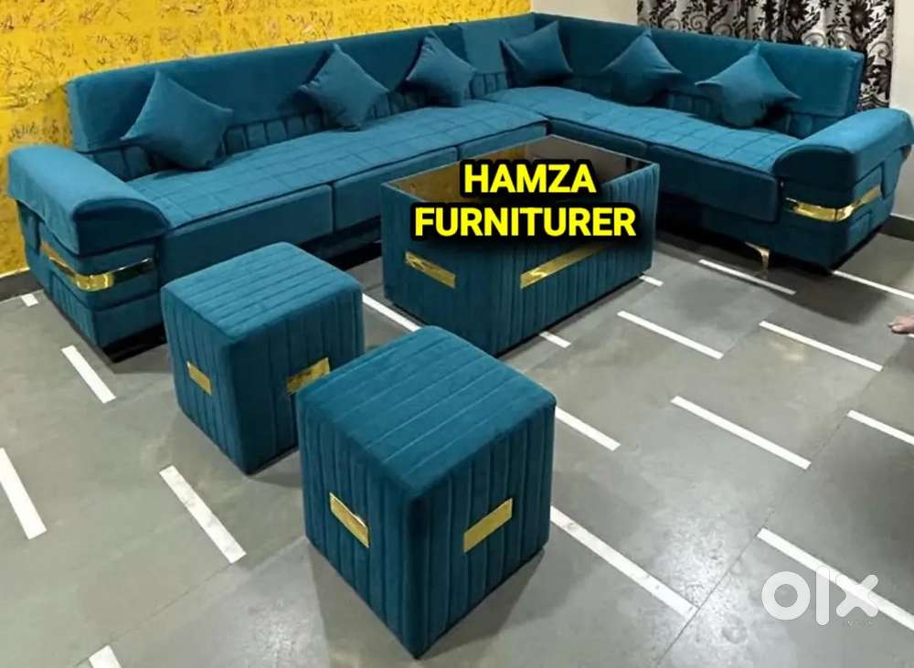 HAMZA FURNITURE New designer stylish look plywood L shape sofa set