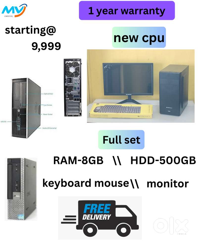 HDD - 500GB  Monitor  Keyboard Mouse  1 - Year Warranty