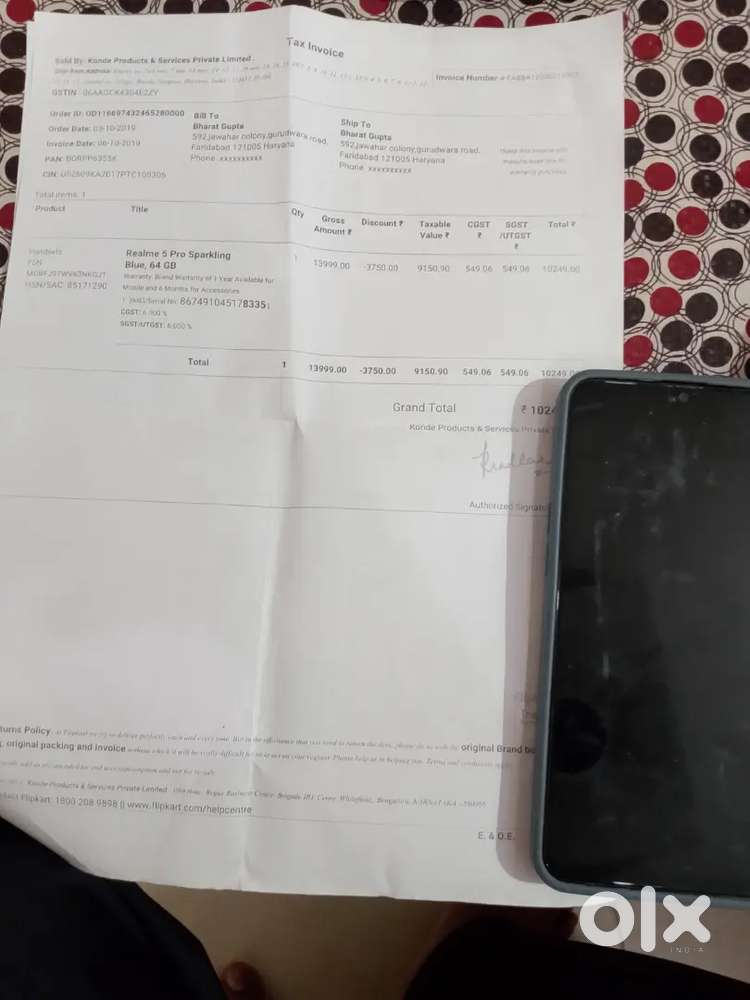 Real me 5 Pro in running condition with Bill