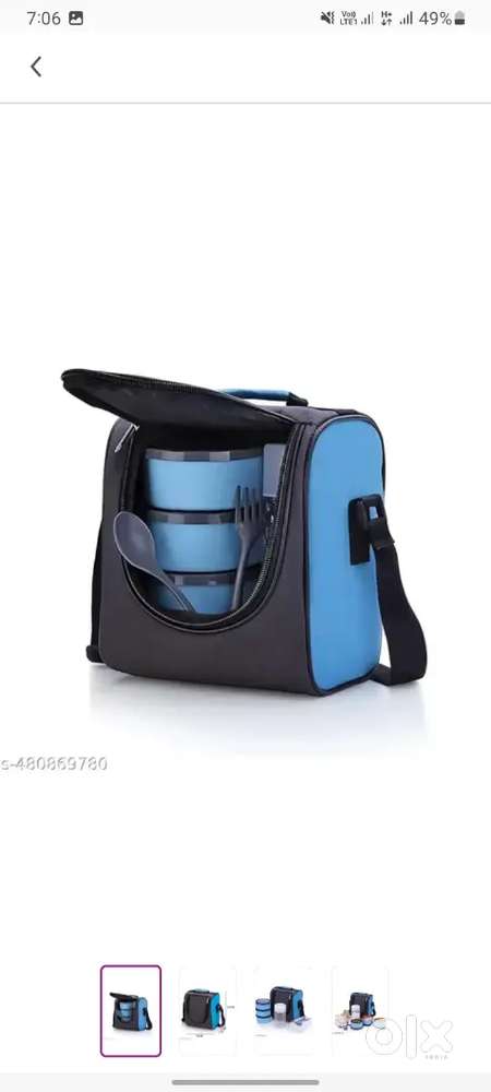 Sky Blue Premium Tiffin Box  Steel Containers + Insulated Bag
