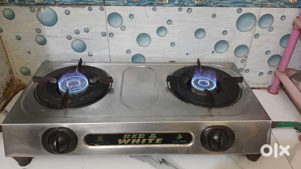 Red and white stainless Steel stove