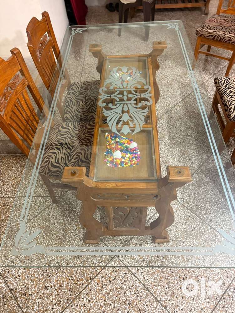6 Seater Glass Top Dining Table – Shisham Wood, Microwave, TV Cabinate