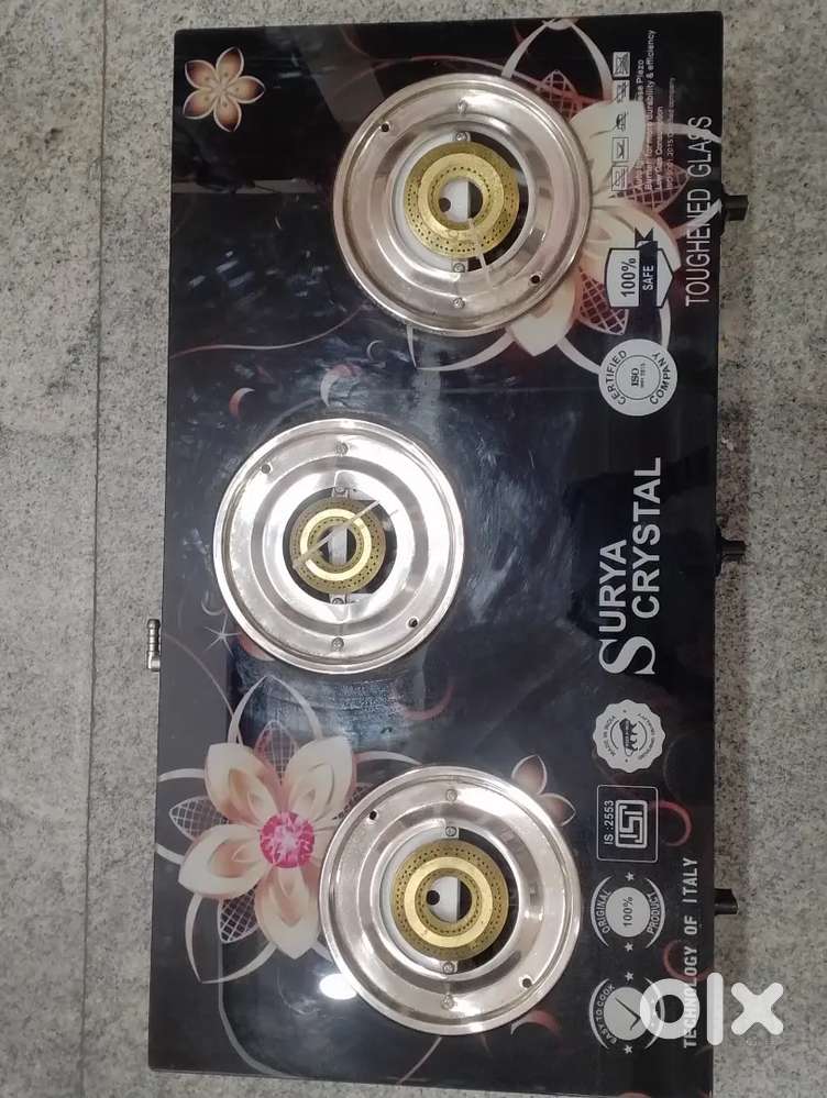 Surya Crystal 3 Burner automatic ignition glass top gas stove