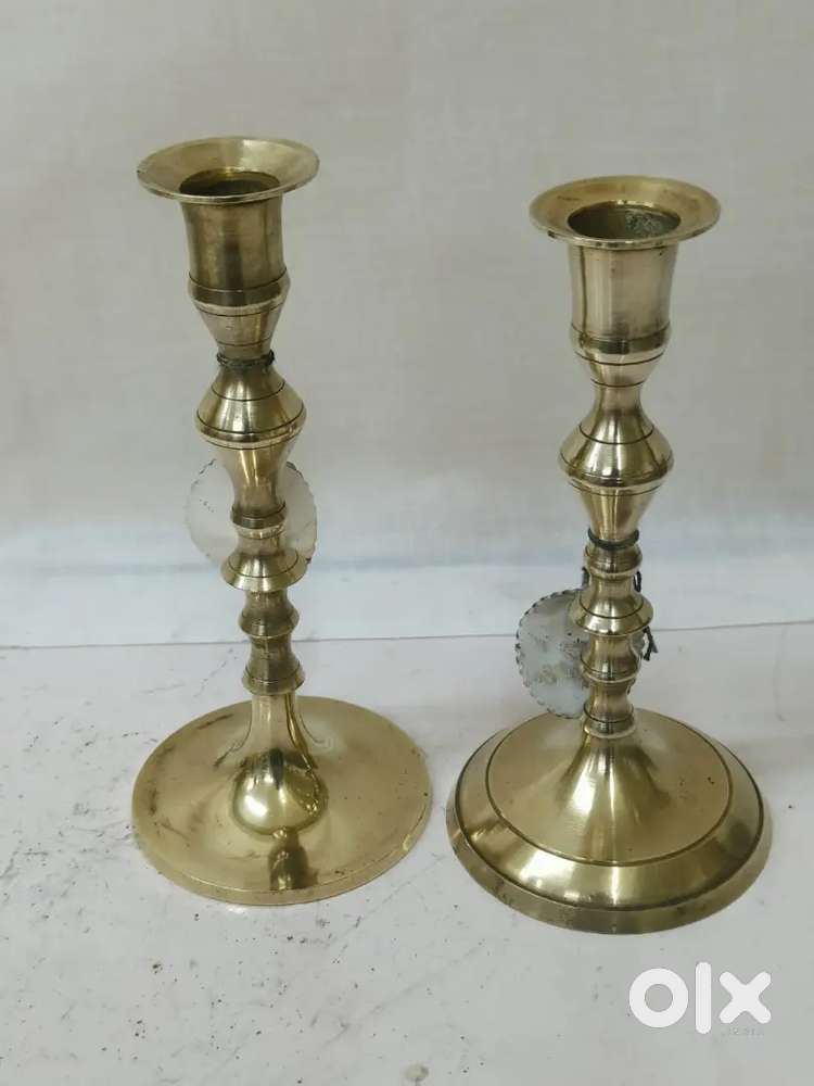 Antique pure brass solid heavy candle stands 23 cm.