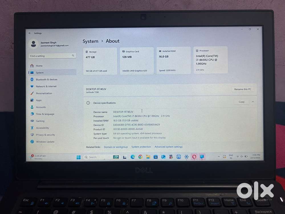 Dell mini laptop 16 gb ram i7 8gen processor