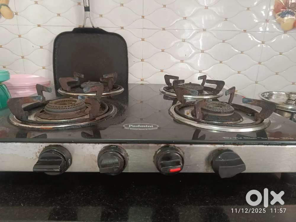 4 burner glass top gas stove (used)