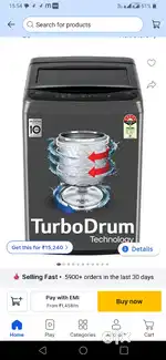 LG fully automatic new 15 days old top load with turbo wash