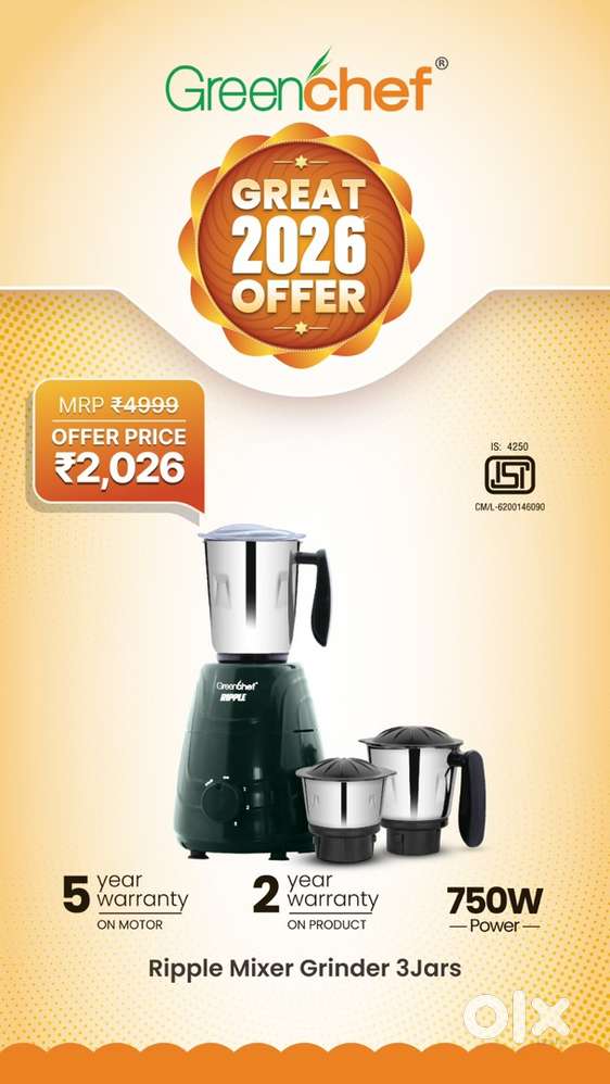 Brand New Greenchef 750 Watts Regal Mixer 5 Years Warranty MRP-4999.