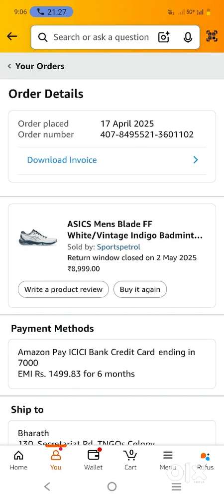 Asics badminton shoe UK10