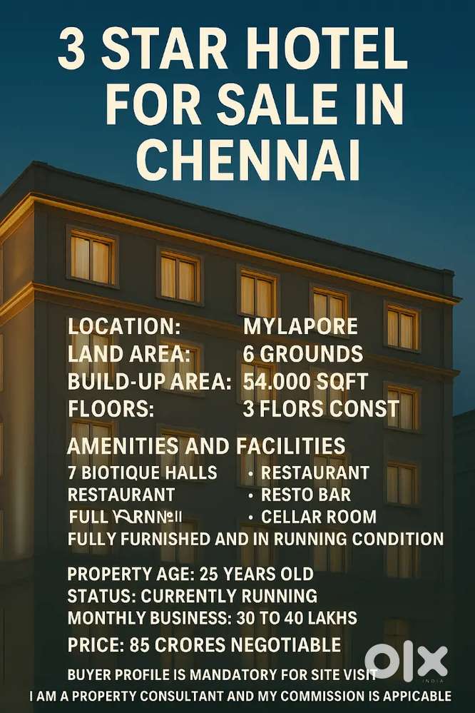 3 STAR HOTEL FOR SALE IN CHENNAI