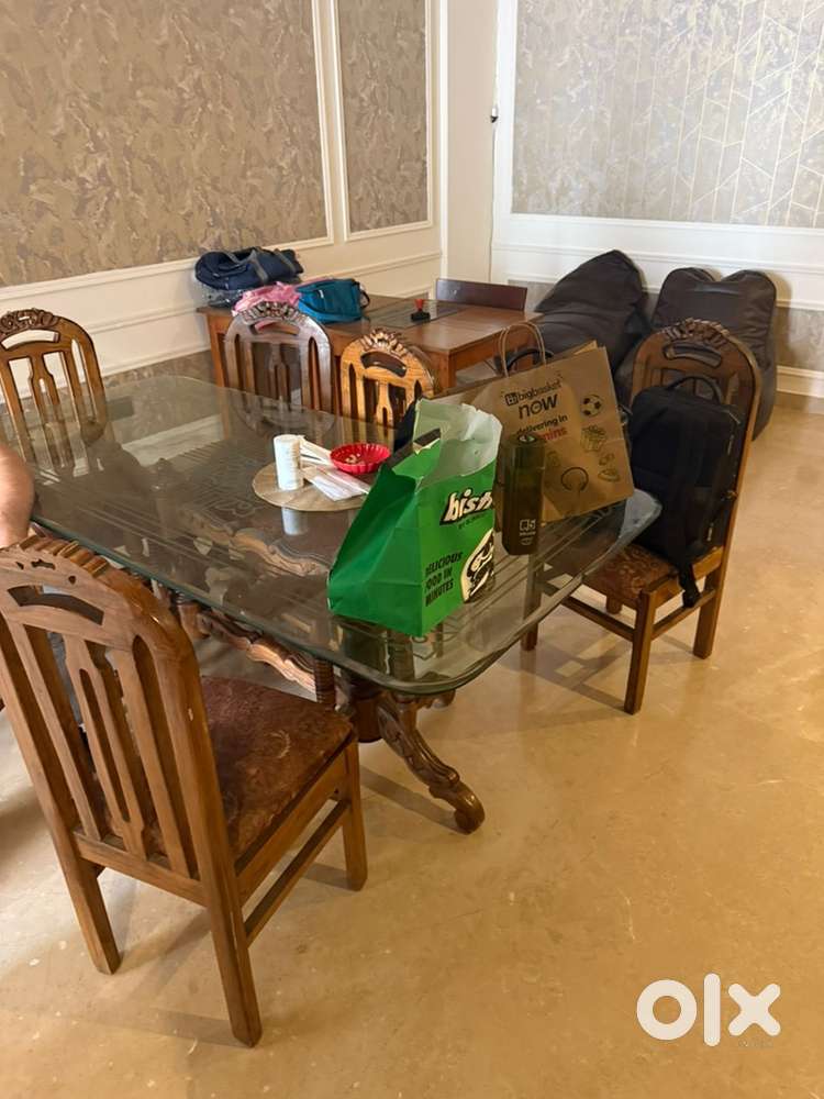 Dining Table- Glass Top- 6 chairs