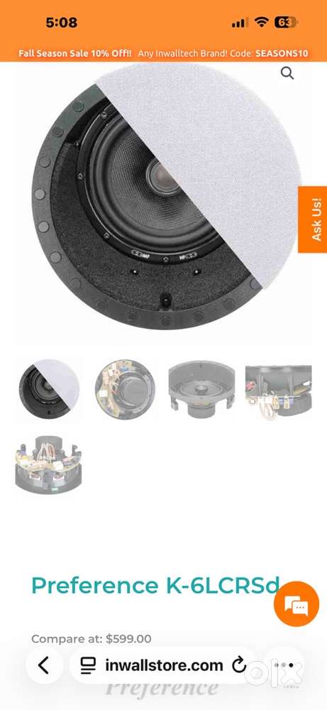 In-Ceiling Angled Frameless Loudspeaker  a8crs