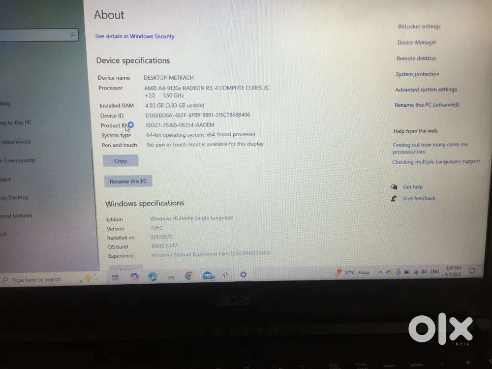 Acer aspire Laptop AMD