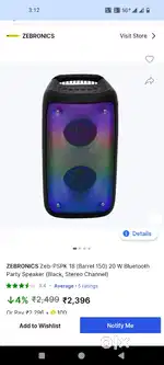 Zebronics Bluetooth Party Speaker New Condition