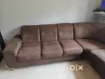 L shaped Sofa , brown, suede leatherite, 7 seater