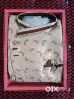 Men Cream & Brown Ethnic Party Wear - Kurta Pyjama Jacket [Used Once]