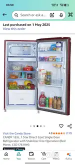 4 month old, CANDY 165L 1 Star Direct Cool Single Door Refrigerator