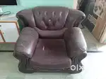 Brown rexin sofa with 2 recliner chairs