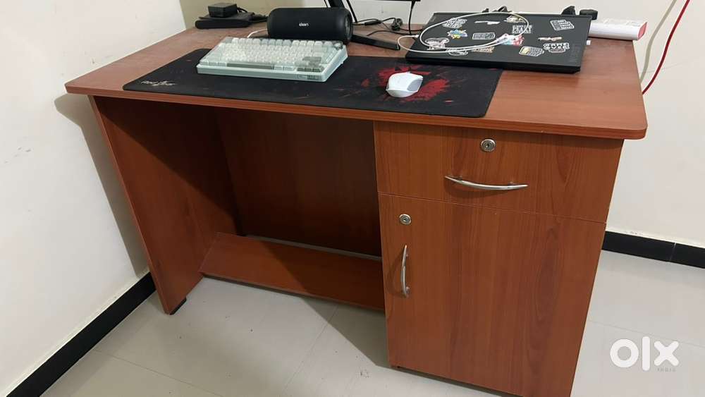 Computer desk with drawer and cabinet